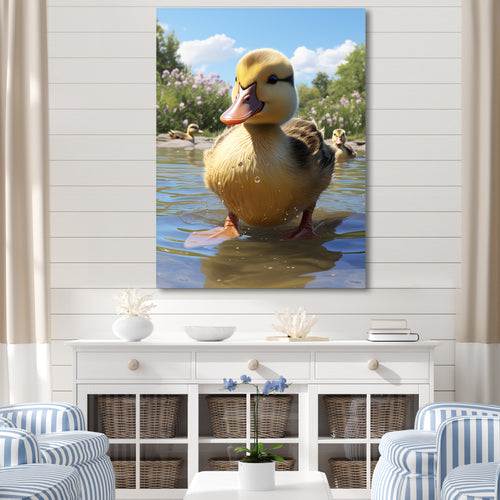 Yellow and green baby duck photo at the lake - Duck Bedroom Wall Art