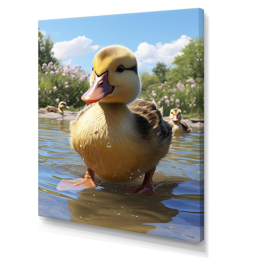 Yellow and green baby duck photo at the lake - Duck Bedroom Wall Art