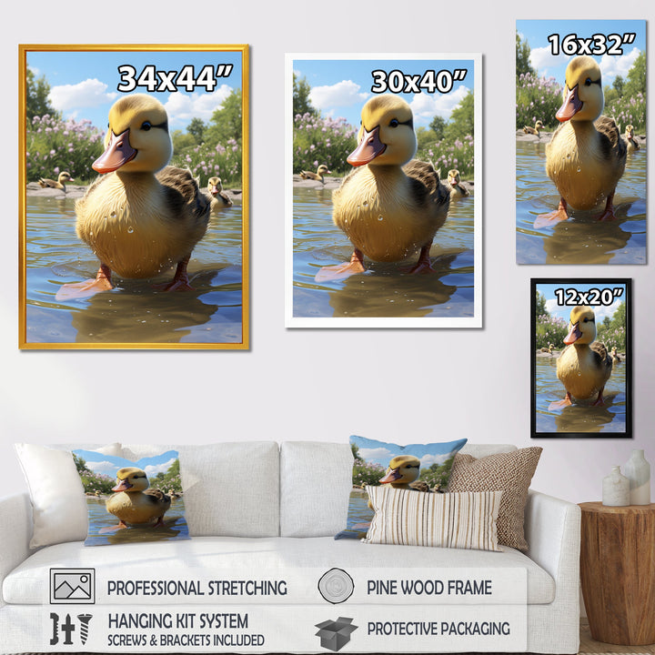 Yellow and green baby duck photo at the lake - Duck Bedroom Wall Art