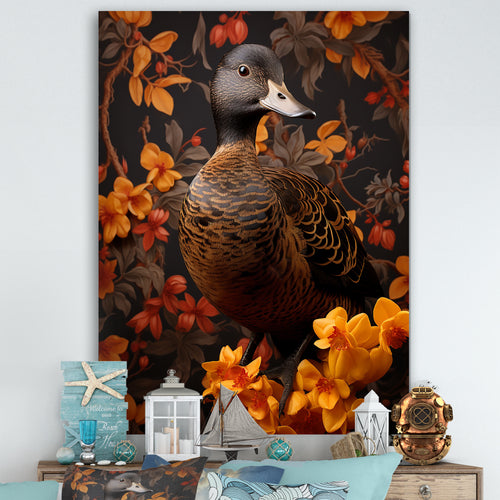 Brown and yellow duck Feathered Elegance - Duck Canvas Wall Art