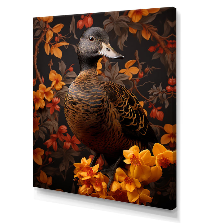 Brown and yellow duck Feathered Elegance - Duck Canvas Wall Art