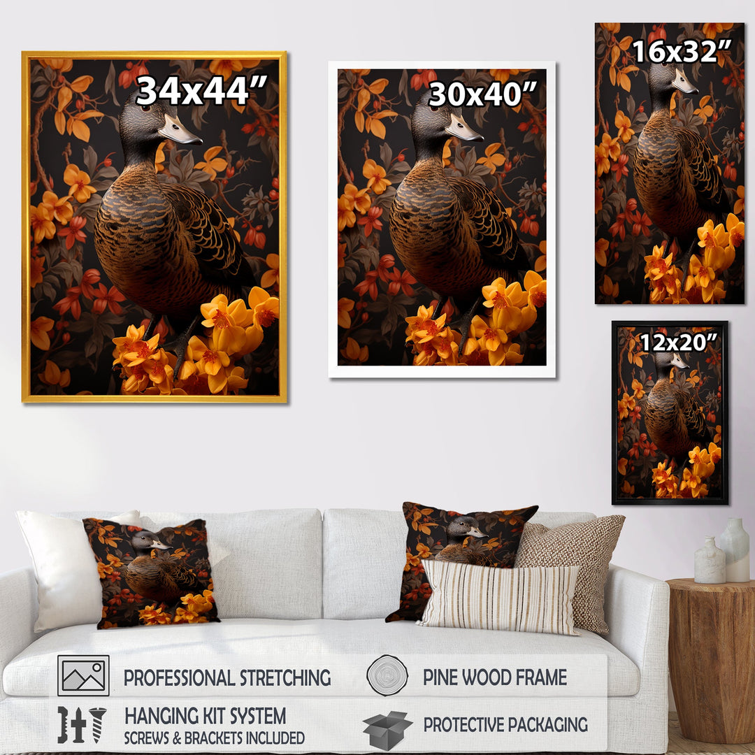 Brown and yellow duck Feathered Elegance - Duck Canvas Wall Art