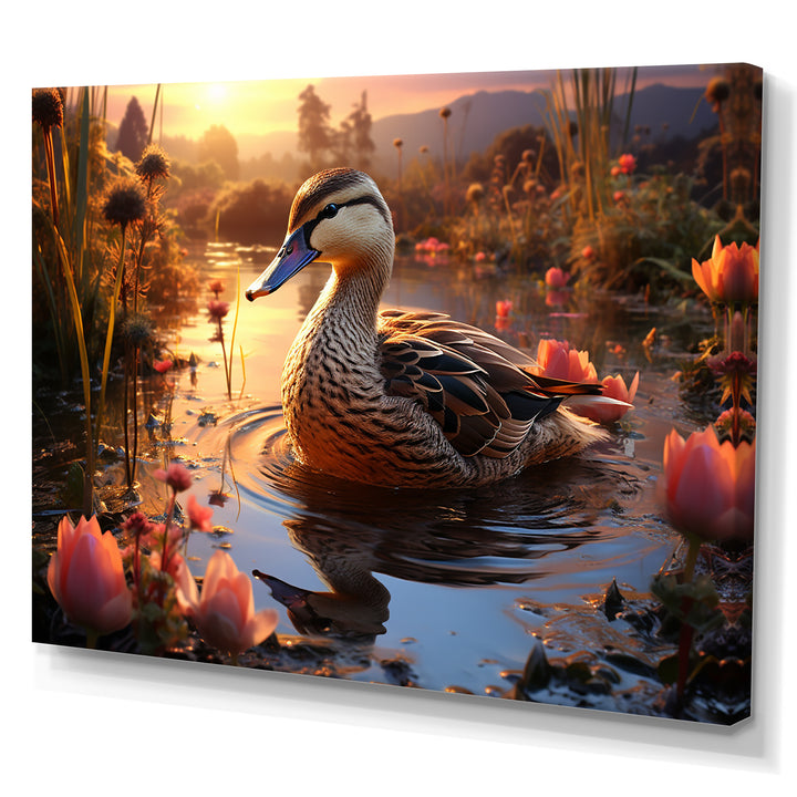Brown duck Feathered floral Elegance - Duck Canvas Wall Art