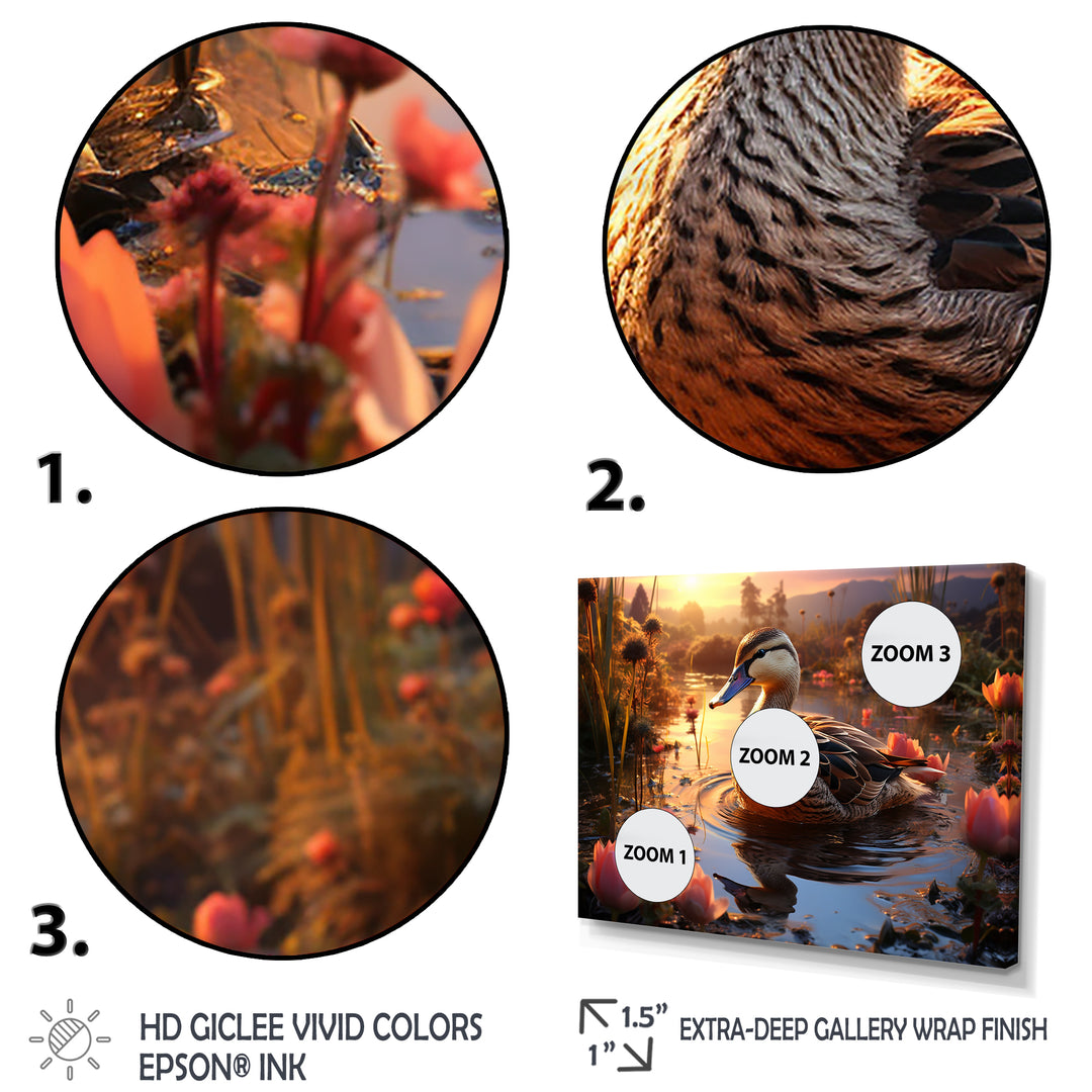 Brown duck Feathered floral Elegance - Duck Canvas Wall Art