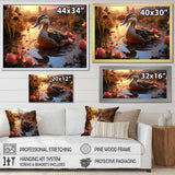 Brown duck Feathered floral Elegance - Duck Canvas Wall Art