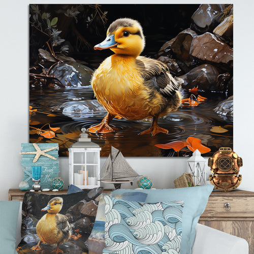 Yellow and black duck Feathered pond Elegance - Duck Wall Decor