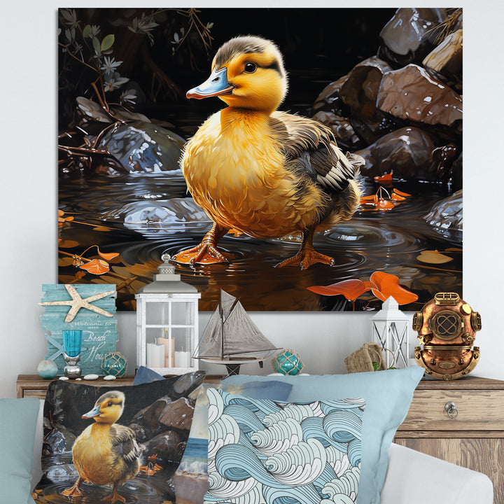Yellow and black duck Feathered pond Elegance - Duck Wall Decor