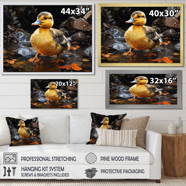 Yellow and black duck Feathered pond Elegance - Duck Wall Decor