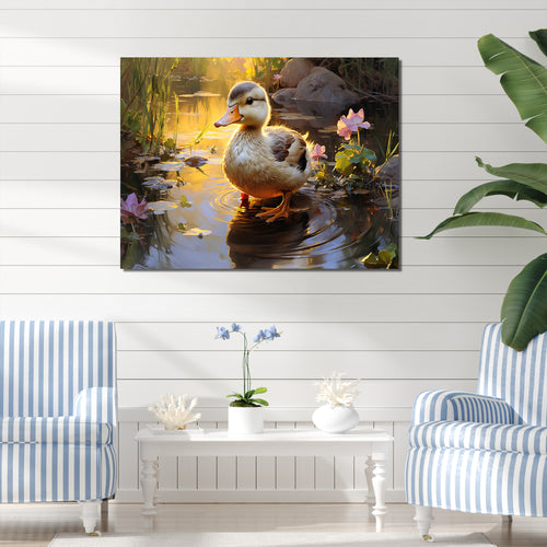 Yellow and green duck Feathered pond Elegance - Duck Wall Decor
