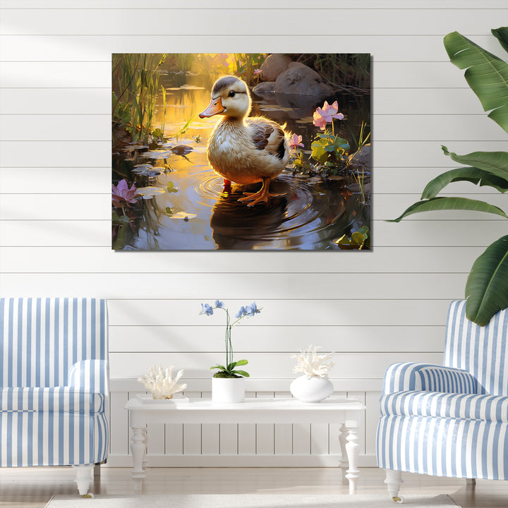 Yellow and green duck Feathered pond Elegance - Duck Wall Decor