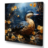Blue and yellow duck floral Midnight Ponder - Duck Wall Art Prints