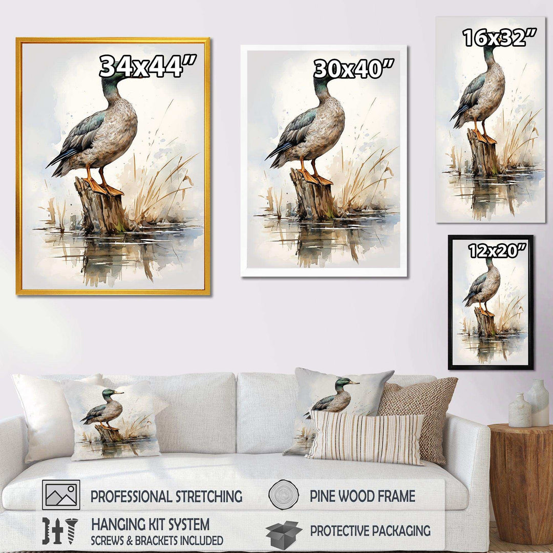 Minimalist Mallard Duck at the pond II - Animals Canvas Wall Art
