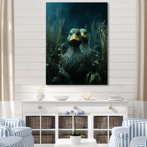 Midnight Misty Marsh duck - Duck Large Canvas Wall Art