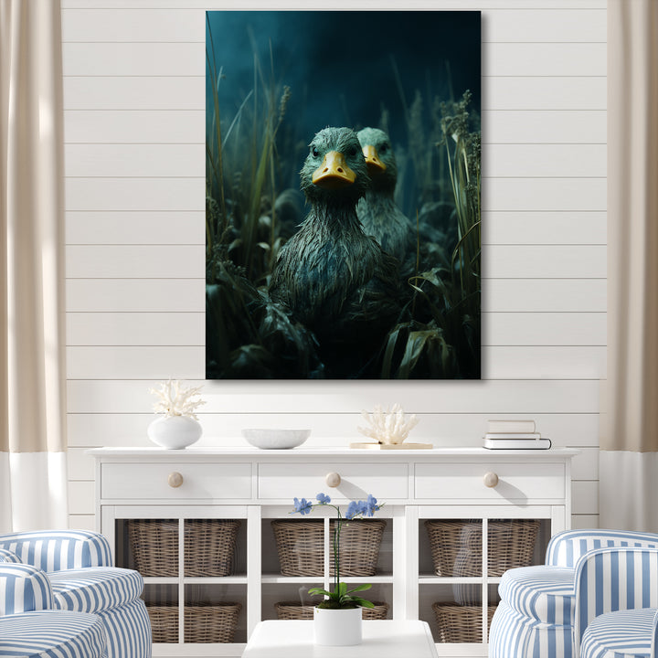Midnight Misty Marsh duck - Duck Large Canvas Wall Art