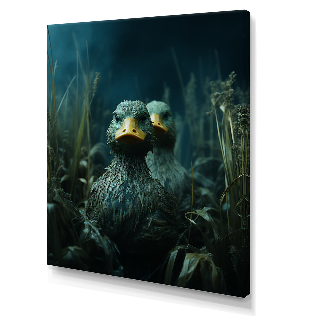 Midnight Misty Marsh duck - Duck Large Canvas Wall Art
