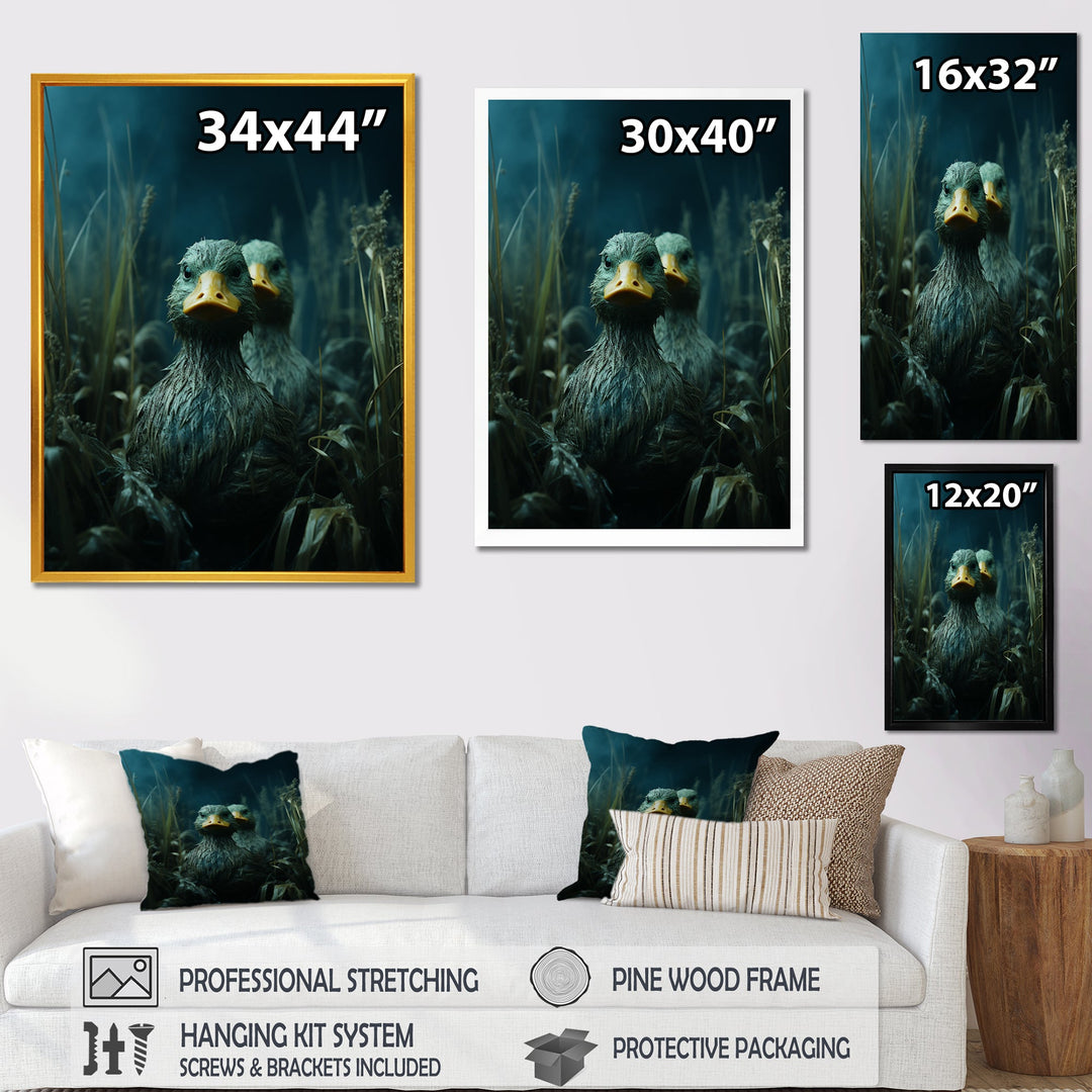 Midnight Misty Marsh duck - Duck Large Canvas Wall Art
