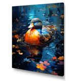 Blue and orange duck Morning Quack Lake - Duck Canvas Wall Art