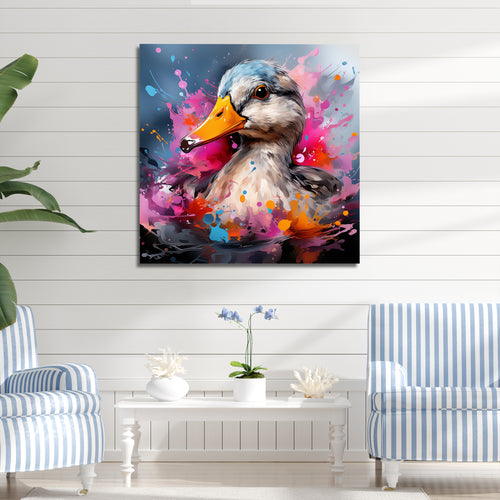 Colorful Neon duck Pond - Duck Canvas Wall Art