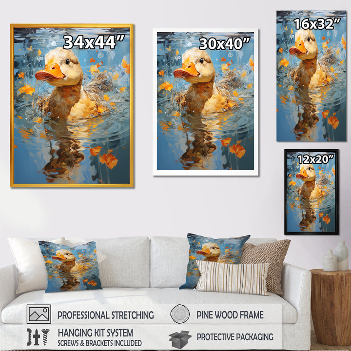 Yellow ducklings Pond Reflections - Duck Wall Art Prints