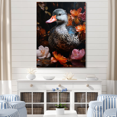 Duck s floral Shadow Diver - Duck Framed Canvas Art