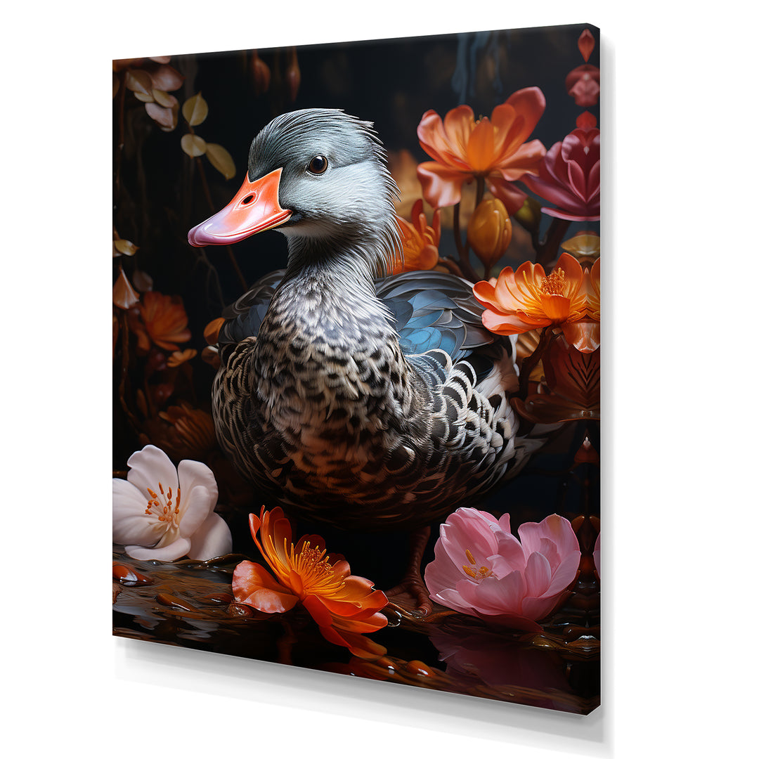 Duck s floral Shadow Diver - Duck Framed Canvas Art
