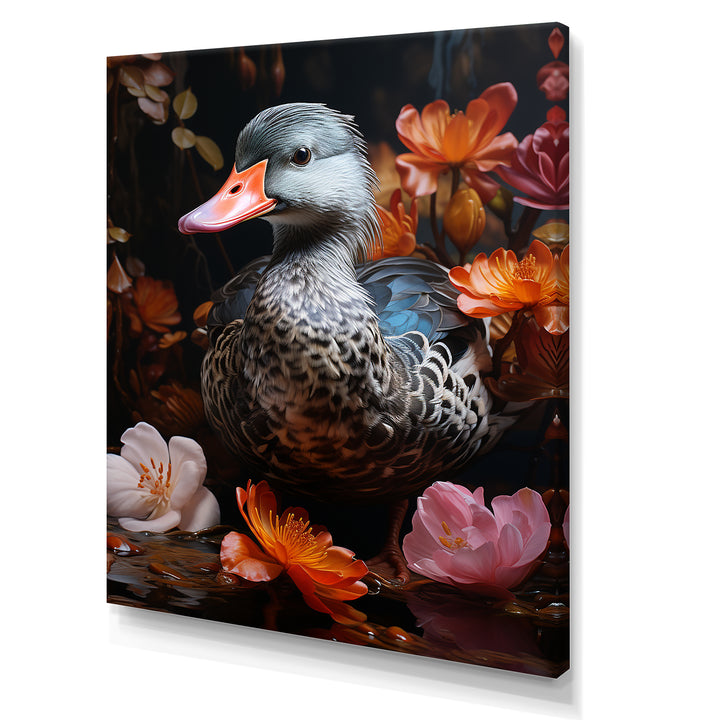 Duck s floral Shadow Diver - Duck Framed Canvas Art