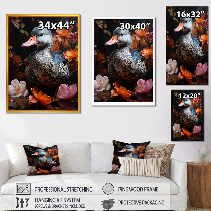 Duck s floral Shadow Diver - Duck Framed Canvas Art