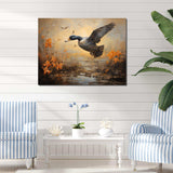 Vintage duck Flight at the pond I - Animals Canvas Wall Art