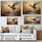 Vintage duck Flight at the pond I - Animals Canvas Wall Art