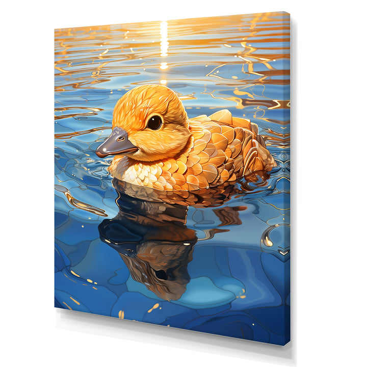 Swimming yellow duck in river - Duck Bedroom Wall Art