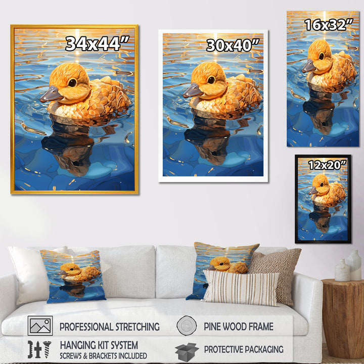 Swimming yellow duck in river - Duck Bedroom Wall Art