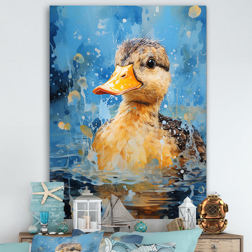 Splashing duckling wonder - Duck Canvas Wall Art