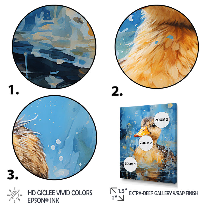 Splashing duckling wonder - Duck Canvas Wall Art