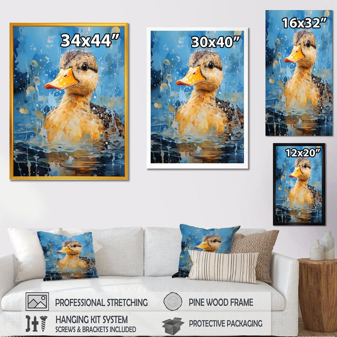 Splashing duckling wonder - Duck Canvas Wall Art