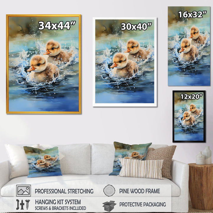 Yellow Playful Paddler ducklings - Duck Wall Decor