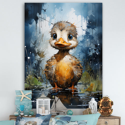 Cute blue and yellow duck for Nursery - Duck Wall Art Prints