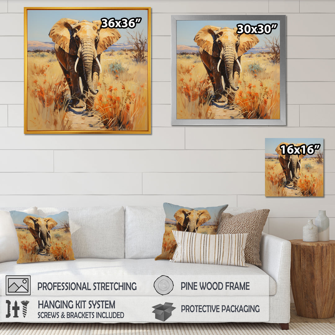 Grey Elephant in African horizon - Elephant Framed Canvas Art