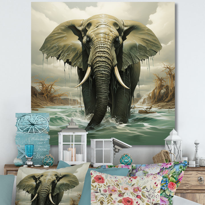Grey Elephant Dreamscape - Elephant Large Canvas Wall Art