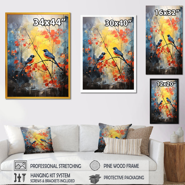 Blue and yellow forest with Eastern bluebird - Bird Floral Bedroom Wall Art