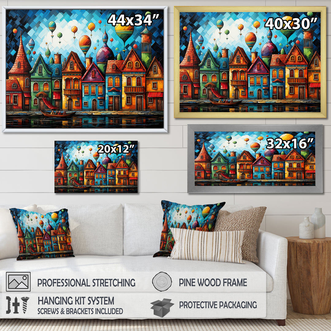 Fantasy air ballon village I - Hot Air Balloon Canvas Wall Art