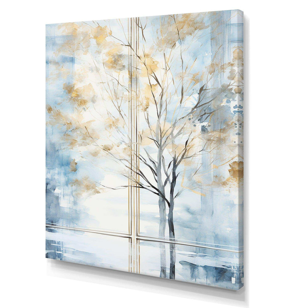 Blue and white forest window view - Farm Canvas Wall Art