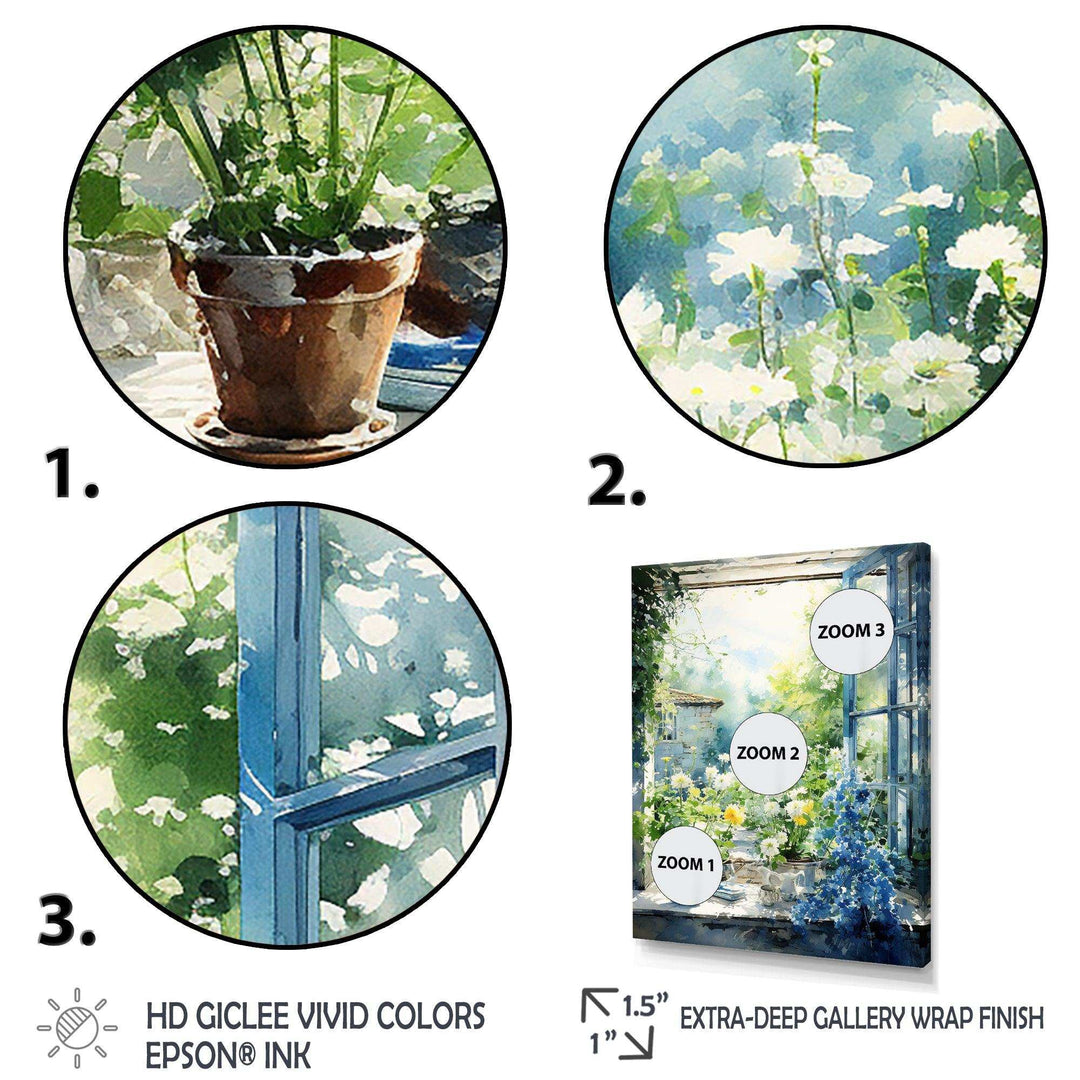 Green and blue countryside window Charm II - Farm Canvas Wall Art