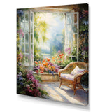 Orange and green french window view III - Floral Canvas Wall Art