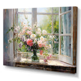 Delicate vintage flower french windows view III - Floral Canvas Wall Art