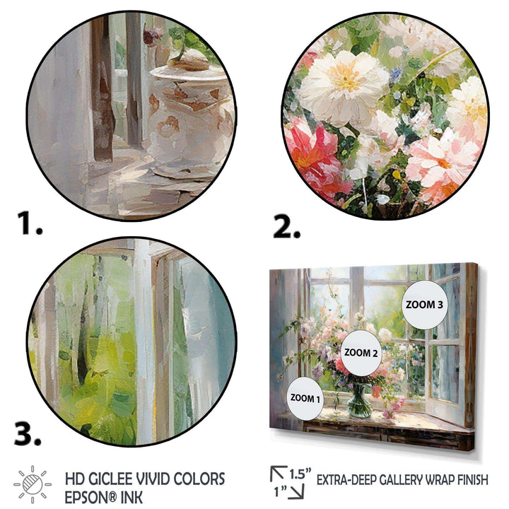 Delicate vintage flower french windows view III - Floral Canvas Wall Art