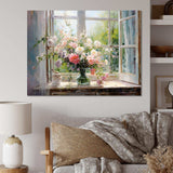 Delicate vintage flower french windows view IV - Floral Canvas Wall Art