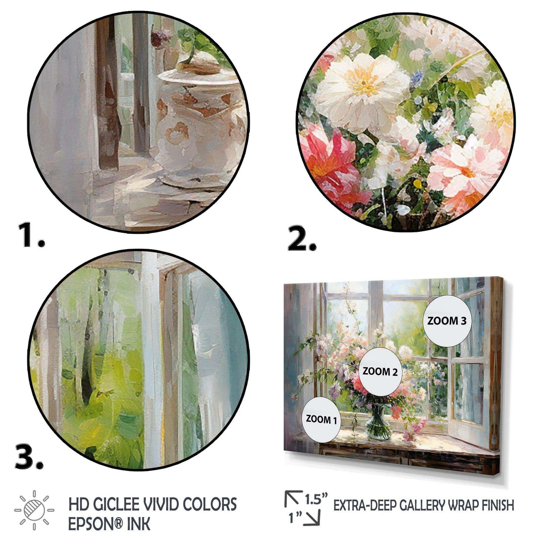 Delicate vintage flower french windows view IV - Floral Canvas Wall Art