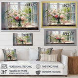 Delicate vintage flower french windows view IV - Floral Canvas Wall Art