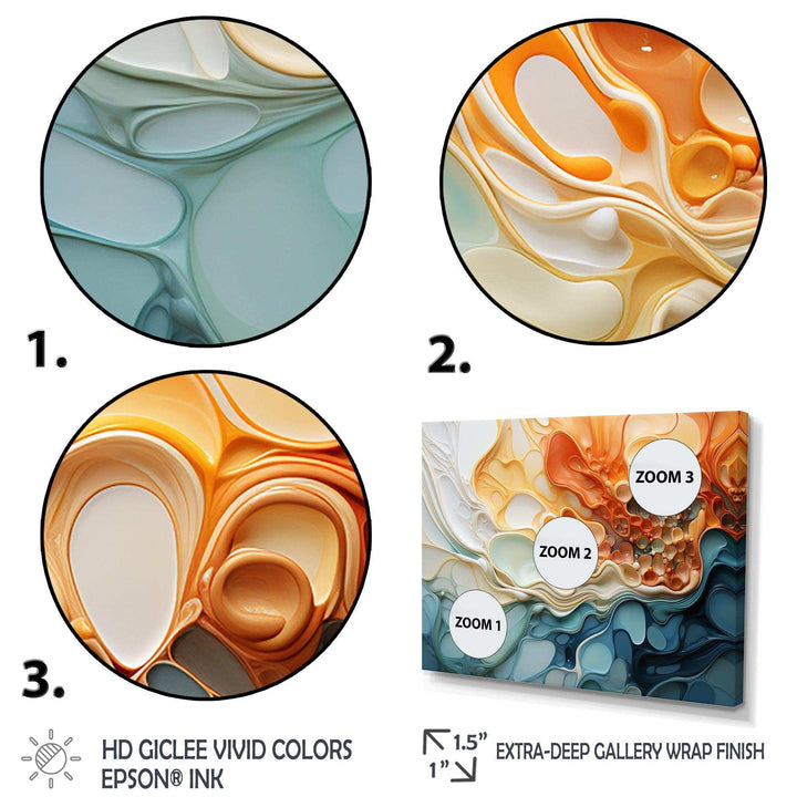 Blue and orange Ink Cascade fluid - Abstract Canvas Wall Art