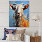 White and blue pop art goat portrait - Goat Bedroom Wall Art